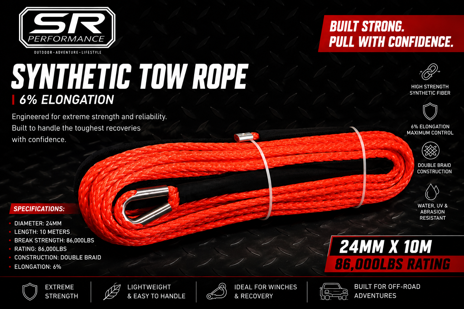 SR SYNTHETIC TOW ROPE(6% ELONGATION)